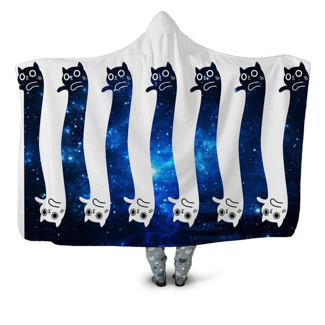Blue Galaxy Cat Blanket Hoodie