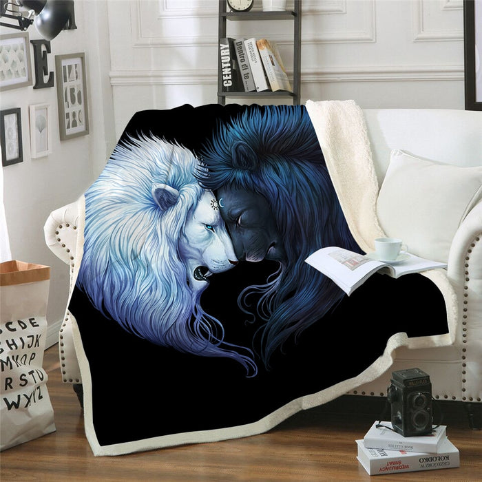 White & Black Lion Clash Blanket Quilt