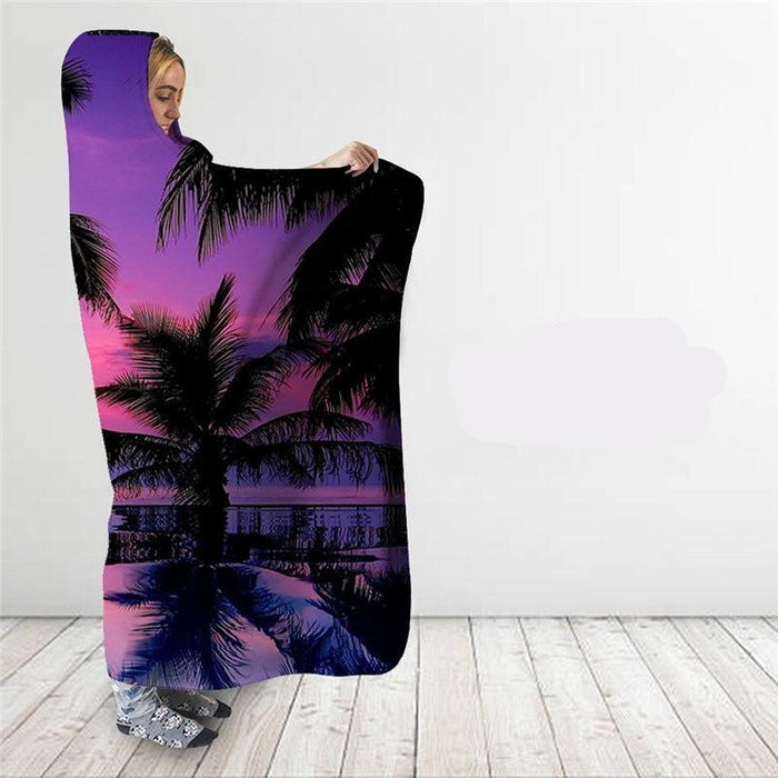 Purple Tropical Sunset Blanket Hoodie