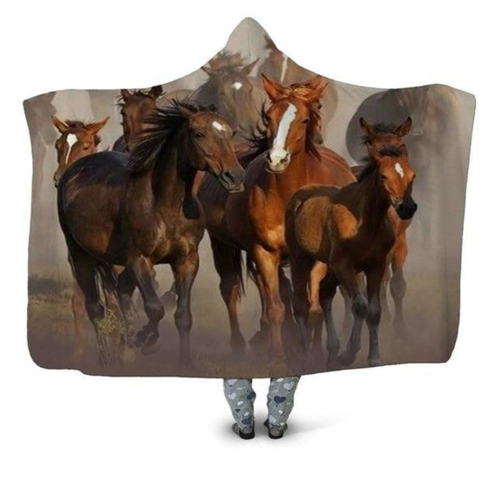 Horse Herd On the Run Blanket Hoodie