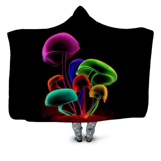 Colorful Glowing Mushrooms Blanket Hoodie