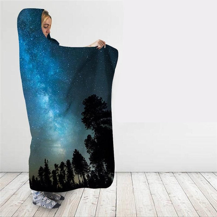 Blue Galaxy Forest Blanket Hoodie