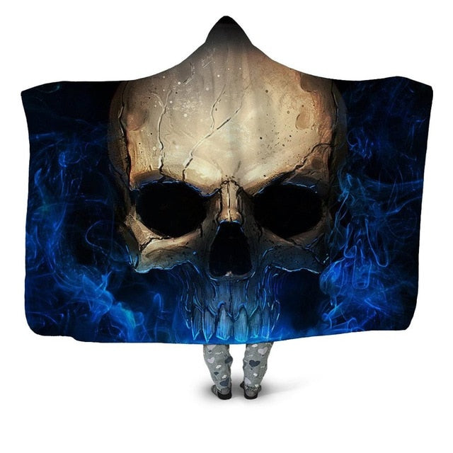Blue Smoke Skull Blanket Hoodie