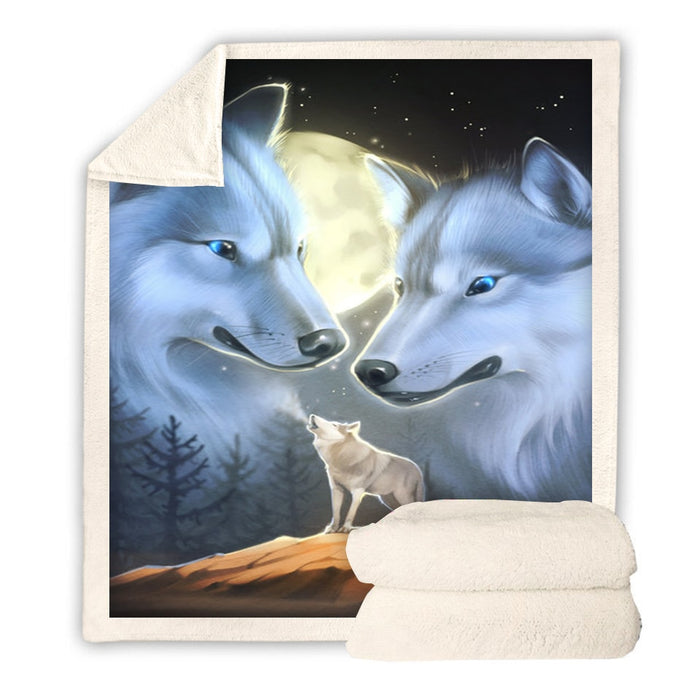 Wolves at Moonlight Blanket Quilt