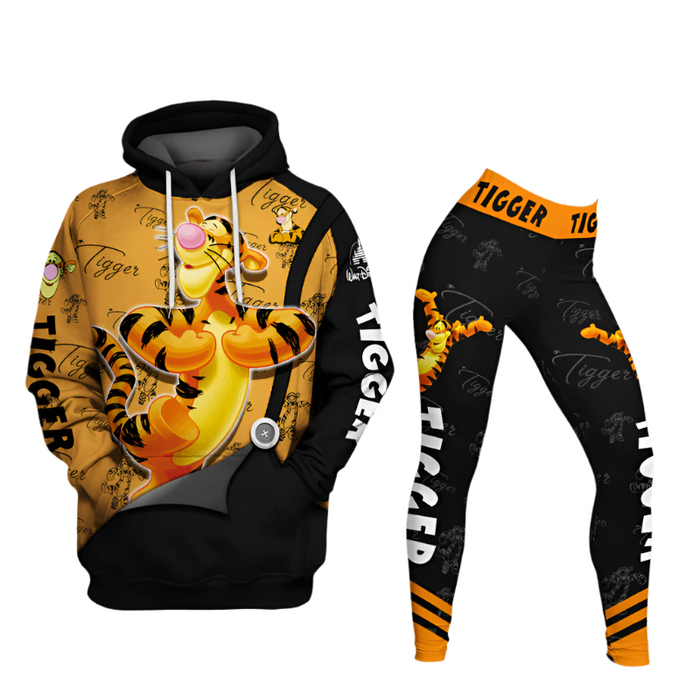 Tigger Pattern Hoodie And Leggings Combo Set