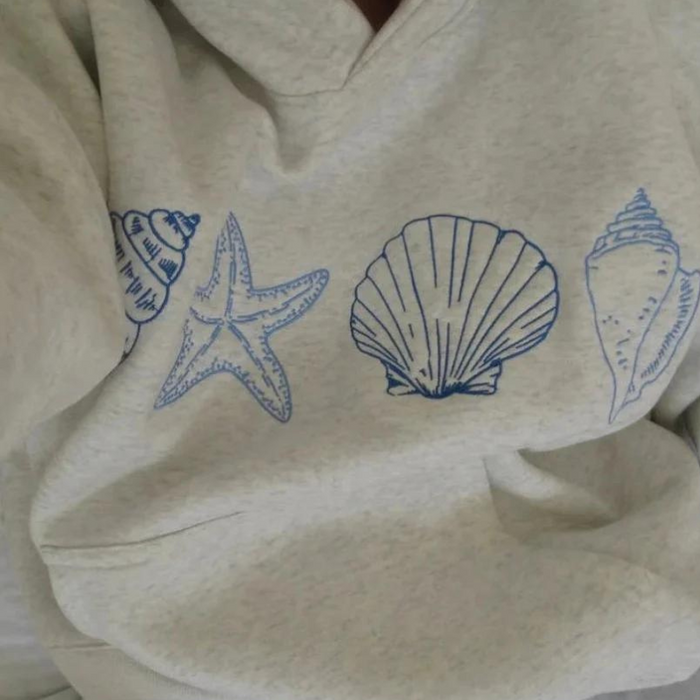 Seashell Design Hoodie With Pockets