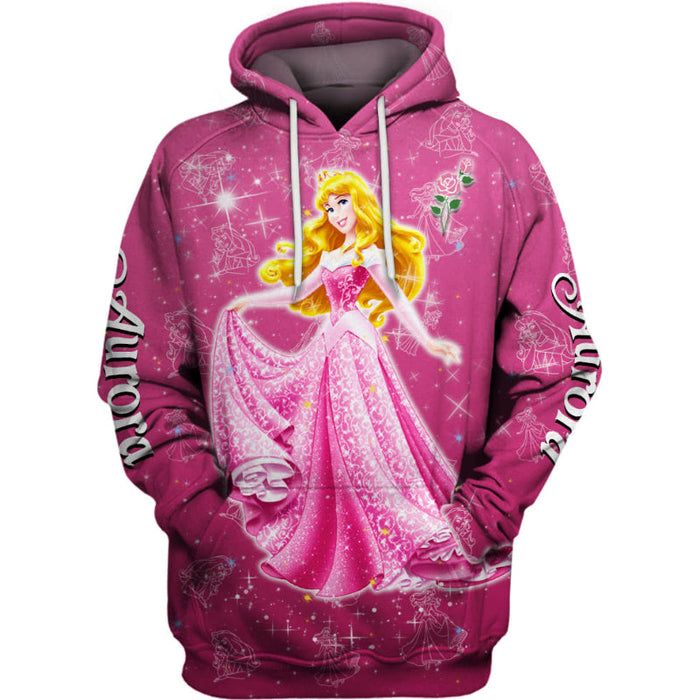 Aurora Princess Castle Glitter Pattern Hoodie And Sweatshirt