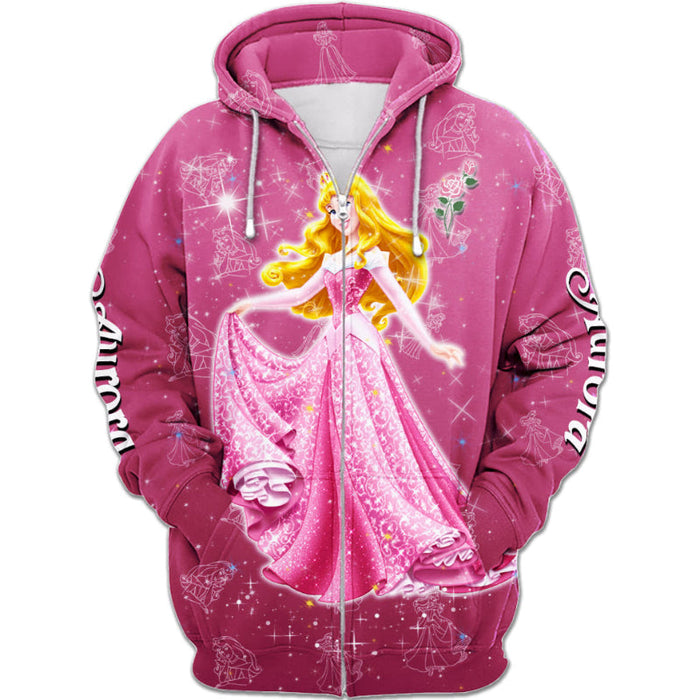 Aurora Princess Castle Glitter Pattern Hoodie And Sweatshirt