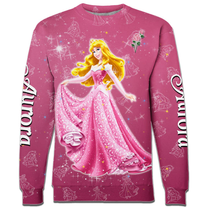 Aurora Princess Castle Glitter Pattern Hoodie And Sweatshirt