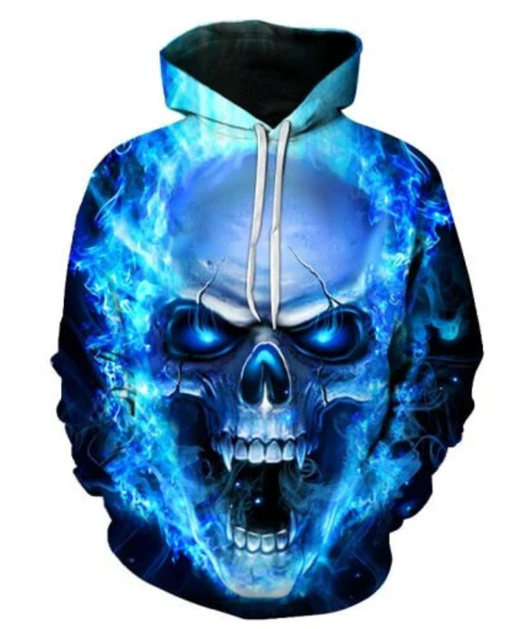 Blue Flames Skull Hoodie