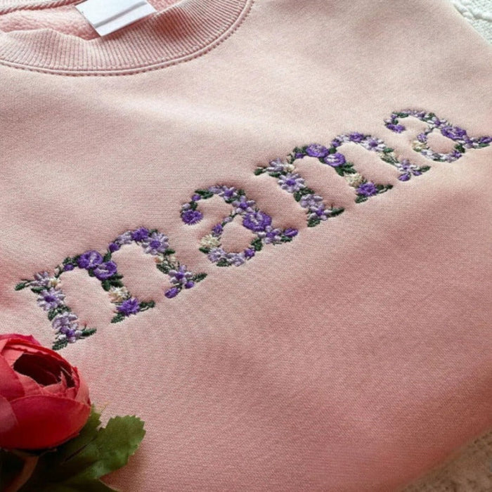 Custom Embroidered Mama Grandma Floral Sweatshirt Hoodie T Shirt