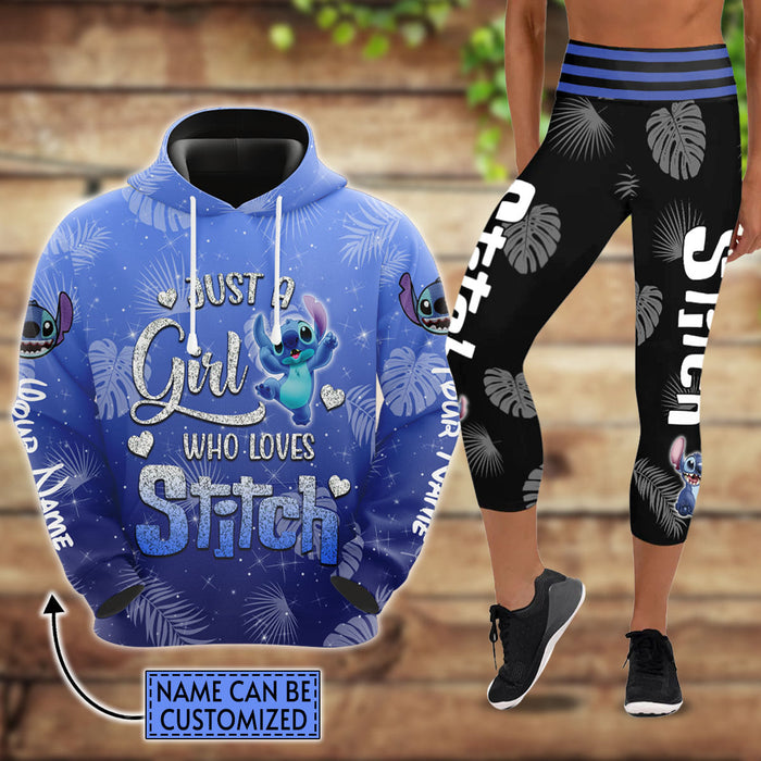 Custom Stitch Glitter Hoodie And Capris Leggings Set