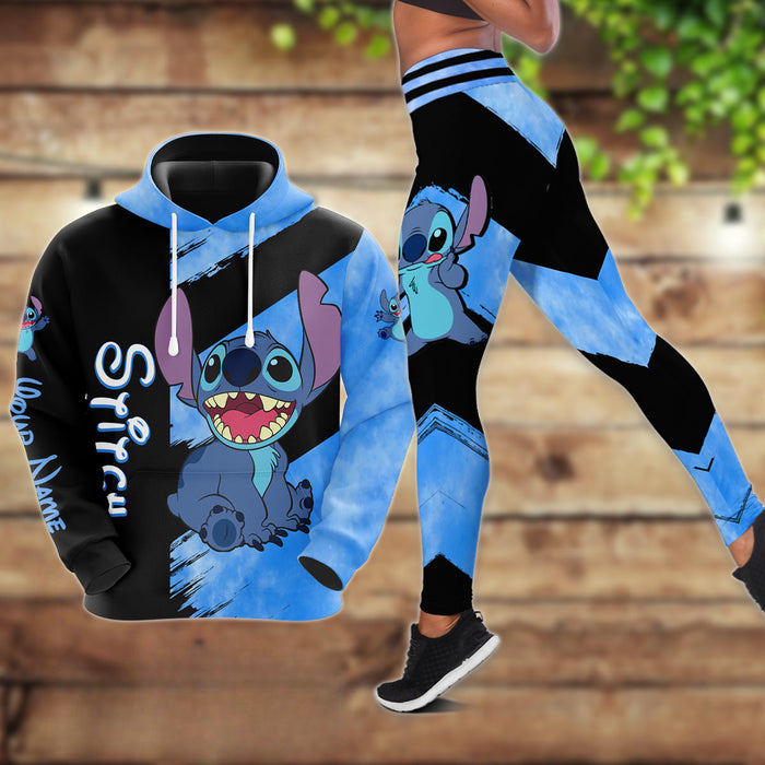 Custom Name Stitch Pattern Themed Hoodie And Leggings Set