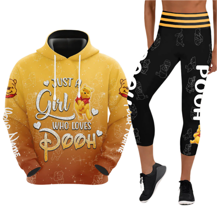 Custom Name Winnie The Pooh Hoodie And Capris Leggings Set