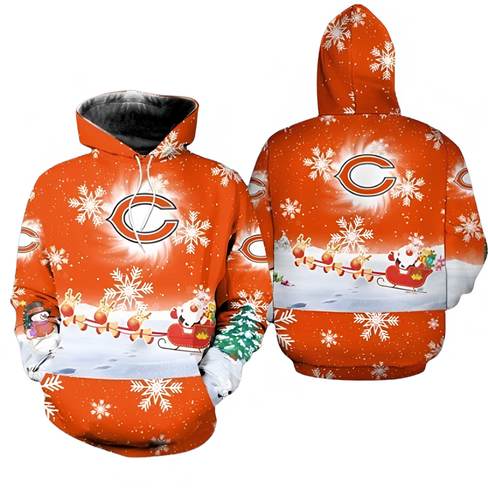 Festive Orange Pullover Hoodie With Snowflake Design