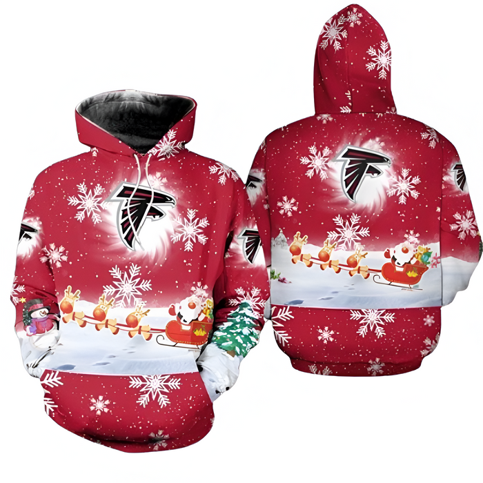 Festive Snowflake And Santa Sleigh Hoodie With Holiday Graphic Prints