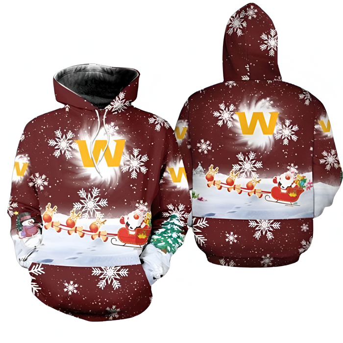 Festive Snowflake And Santa Themed Pullover Hoodie