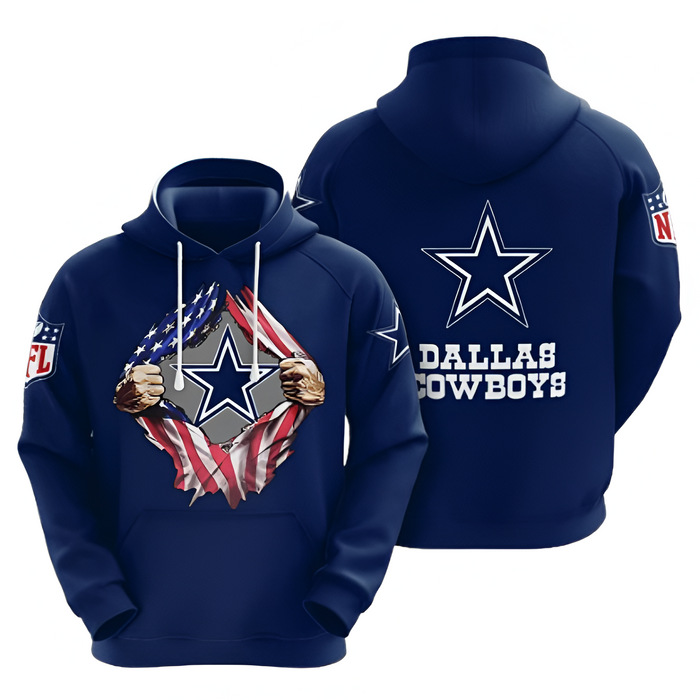 Patriotic Graphic Hoodie With Team Dallas Cowboys Design