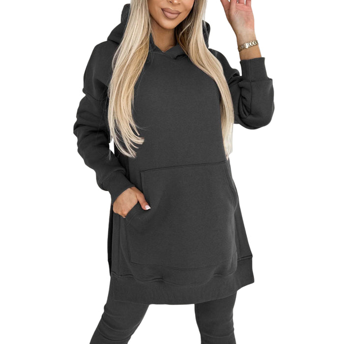 Solid Color Hoodie And Lined Leggings Set