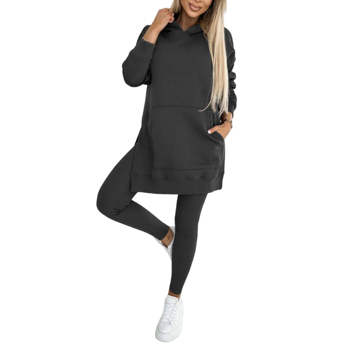 Solid Color Hoodie And Lined Leggings Set