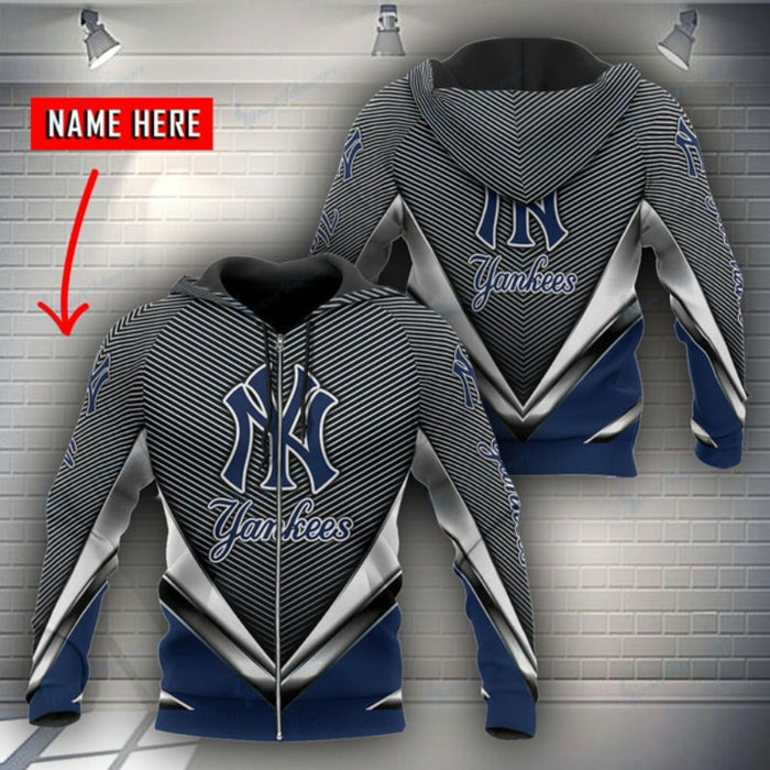 Personalized Modern Striped New York Yankees Hoodie