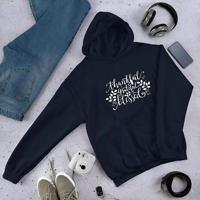 Thankful And Grateful Thanksgiving Printed Hoodie