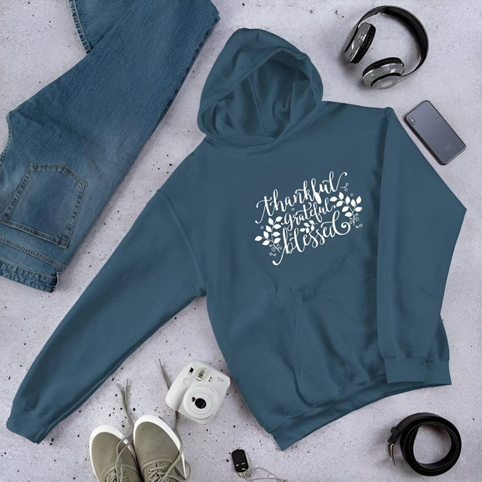 Thankful And Grateful Thanksgiving Printed Hoodie