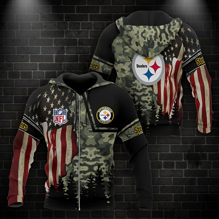 Pittsburgh Steelers Themed Camo Patterned Hoodie