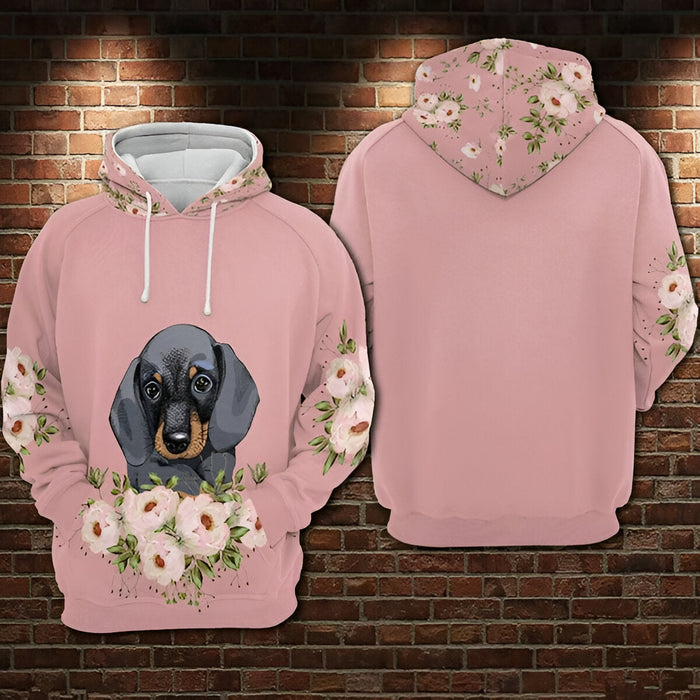 Floral Dachshund Print Hoodie