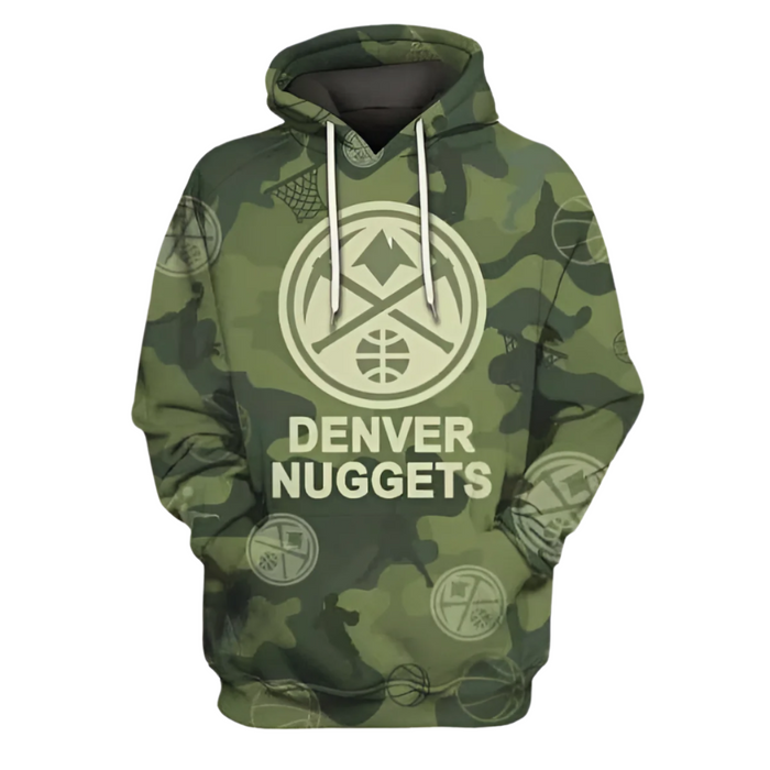 Camo Design Hoodie With Denver Nuggets Design