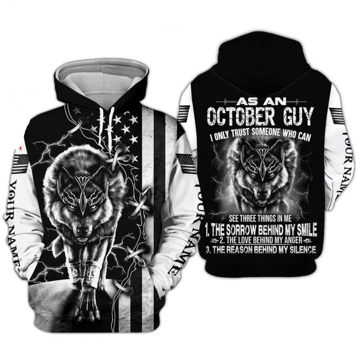 Custom Personalized Birthday October Guy Wolf Hoodie