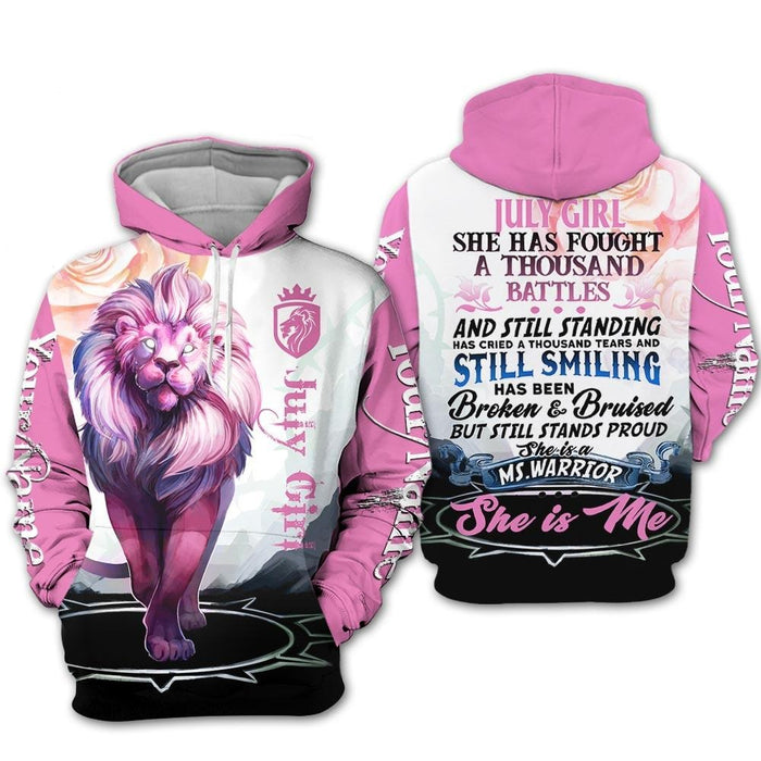 Custom Personalized Birthday July Girl Pink Lion Hoodie