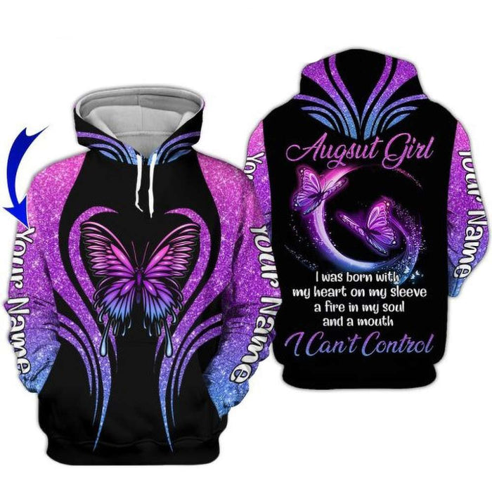 Custom Personalized Birthday August Girl Butterfly Hoodie