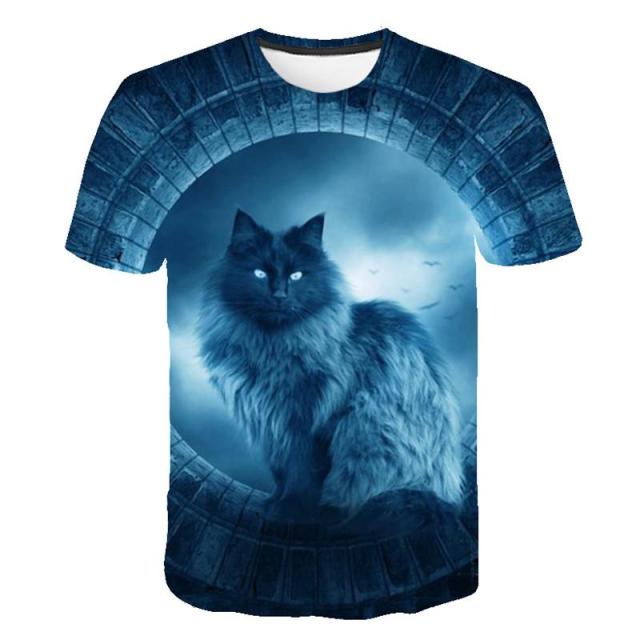 Blue Fluffy Cat T-Shirt