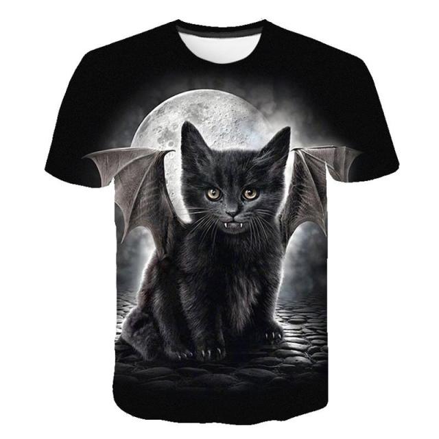 Black Kitten with Bat Wings T-Shirt