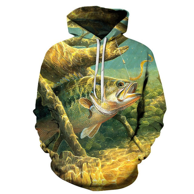 Stylish 3D Big Fish Printed Hoodie