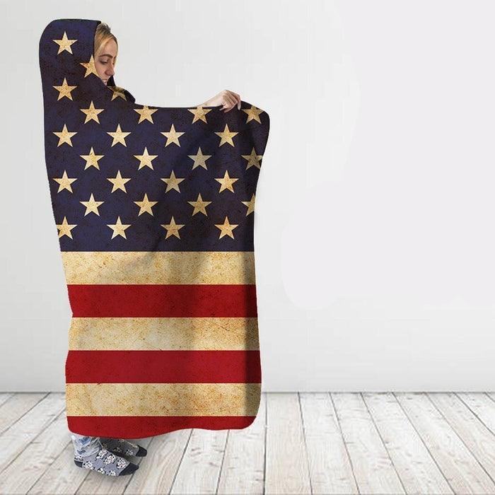 Dark USA Flag Blanket Hoodie