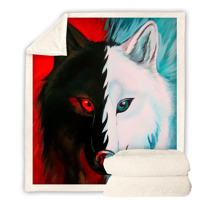 Red-Green Eyed Wolf Blanket Quilt
