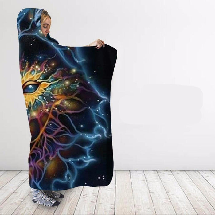 Digital Galaxy Wolf Blanket Hoodie