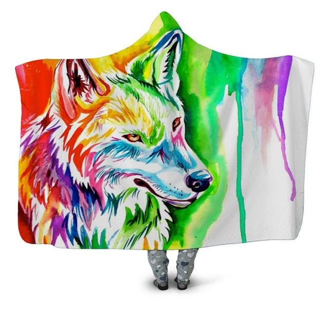 Wolf Paint Splash Blanket Hoodie