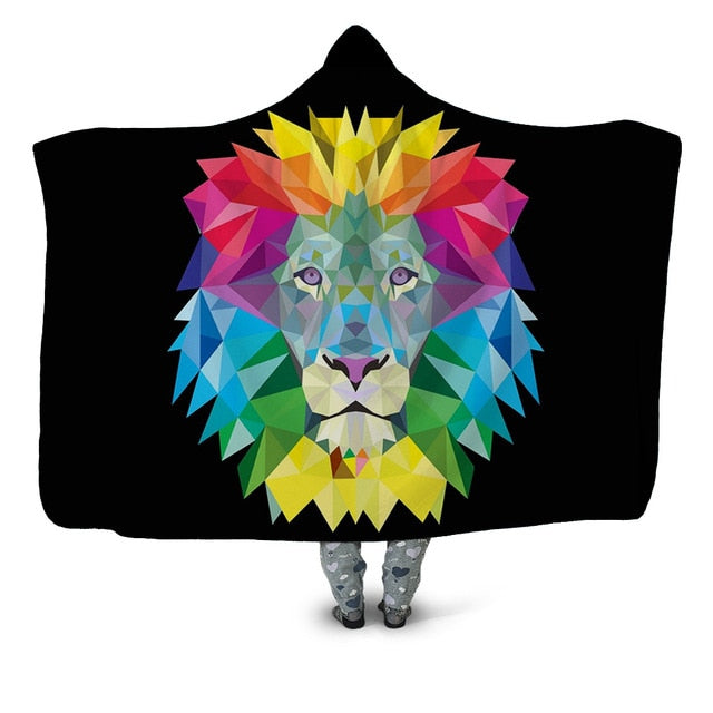 Colorful Geometric Lion Blanket Hoodie