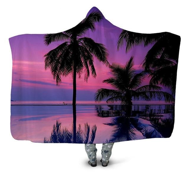 Purple Tropical Sunset Blanket Hoodie