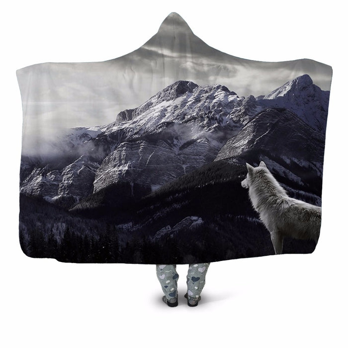 Snowy Mountaintop Wolf Blanket Hoodie