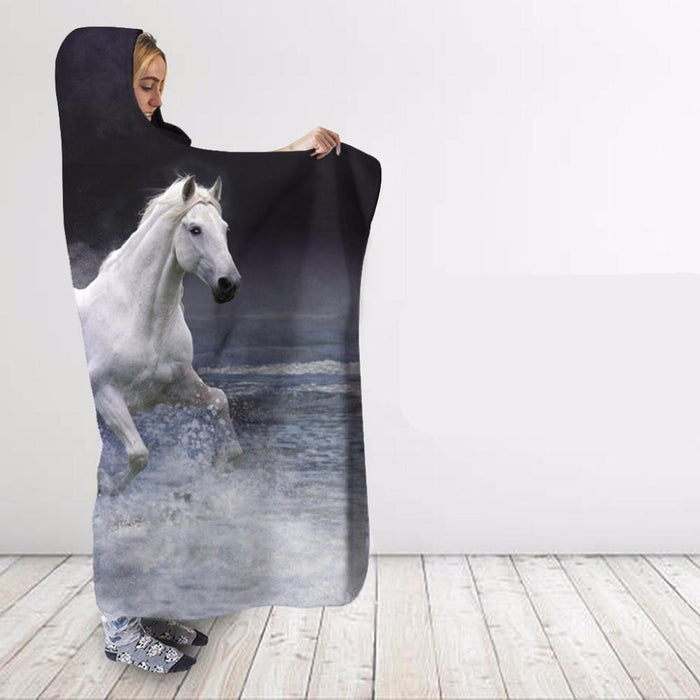 White Horses Blanket Hoodie
