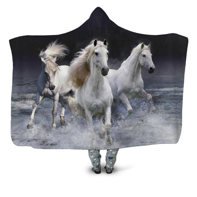 White Horses Blanket Hoodie