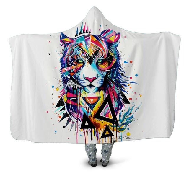 Colorful Tiger Paint Blanket Hoodie