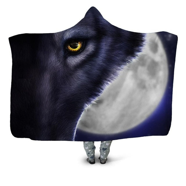 Great Moon Wolf Blanket Hoodie