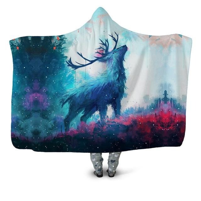 Majestic Blue Deer Blanket Hoodie