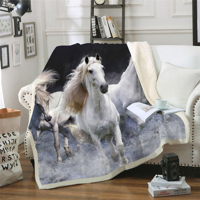 White Horses Blanket Quilt