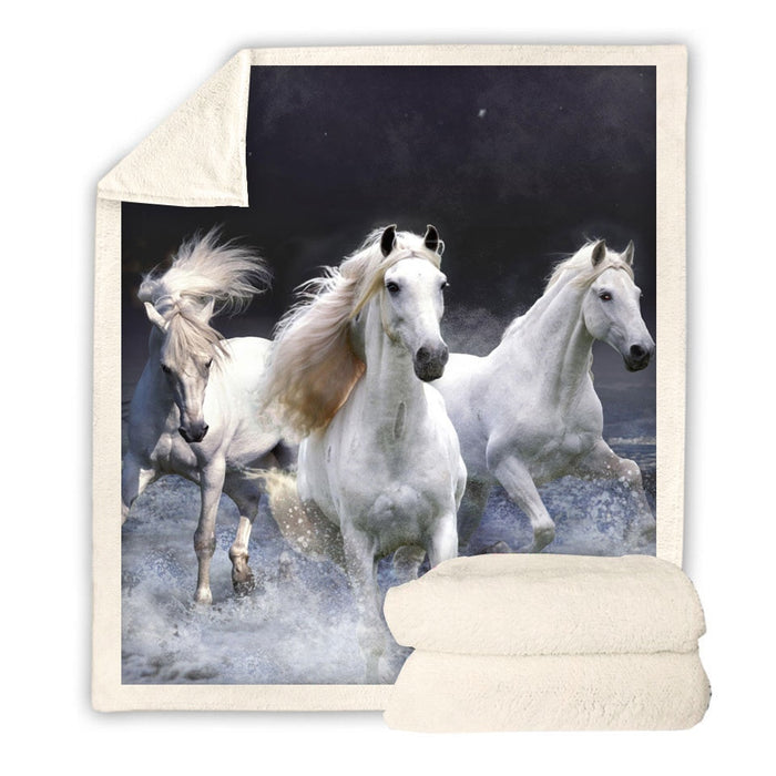 White Horses Blanket Quilt